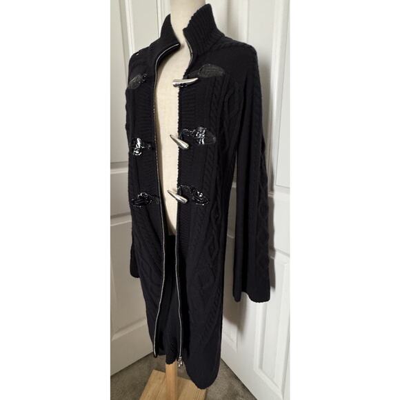 Tory Burch Wool Cable knit long sweater zip up Black jacket Women’s Small - Picture 5 of 16